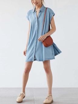 Romwe Blue Tie Back Denim Shirt Dress