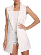 Romwe Lapel Slim Long White Vest