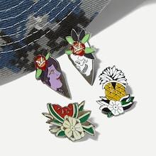 Romwe Figure & Flower Brooch Set 4pcs