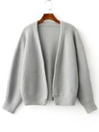 Romwe Grey Open Front Drop Shoulder Ribbed Chunky Sweater Coat