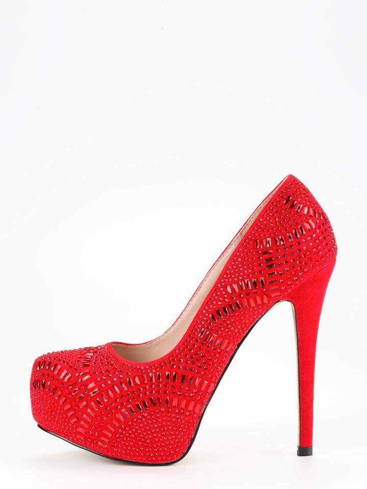 Romwe Red Glitter Platform Pumps