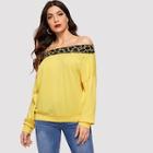 Romwe Leopard Panel Off Shoulder Sweatshirt