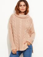 Romwe Pink Cable Knit Turtleneck High Low Sweater