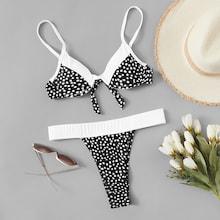 Romwe Random Dot Print Knot Front Bikini Set