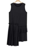 Romwe Black Pleated Contrast Asymmetrical A-line Dress