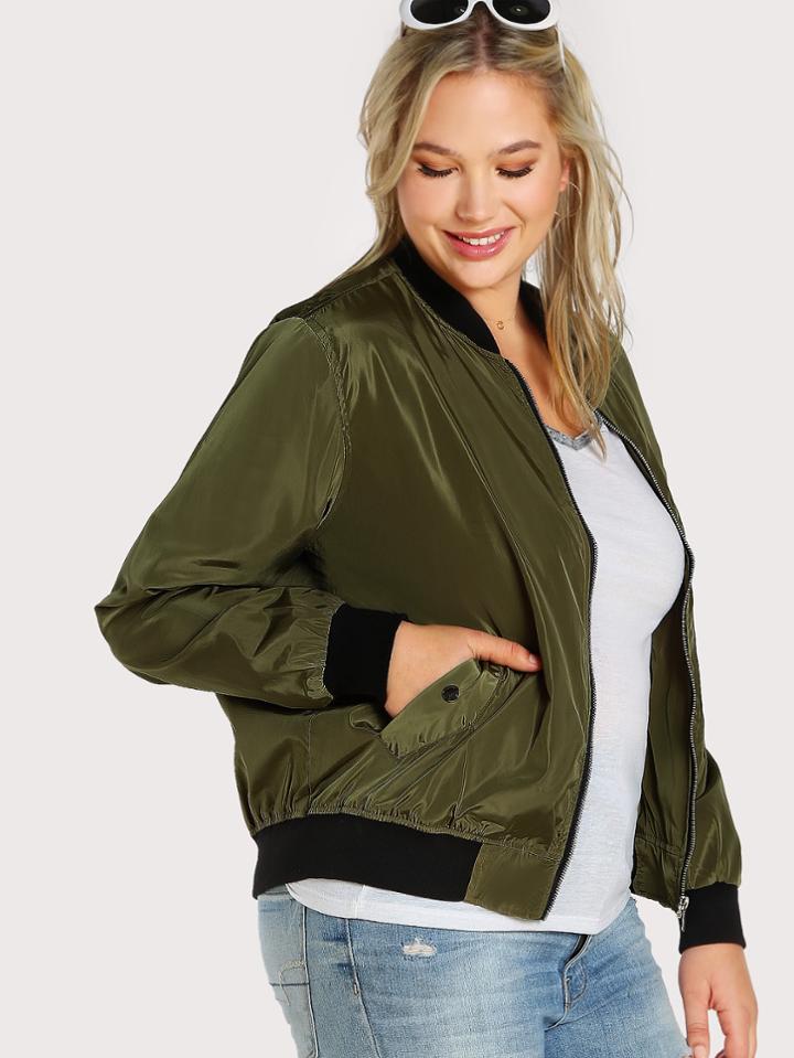 Romwe Contrast Rib Trim Bomber Jacket
