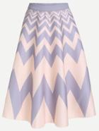 Romwe Color Block Chevron Print A-line Skirt With Zipper