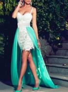 Romwe Spaghetti Strap Lace Chiffon Mermaid Maxi Dress