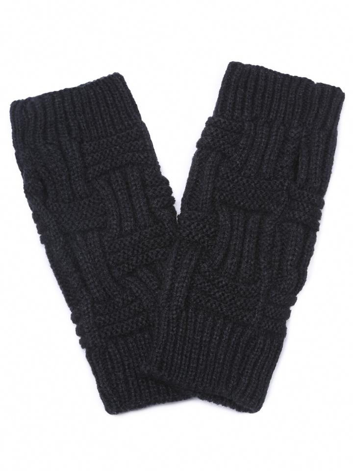 Romwe Black Textured Knit Fingerless Warm Gloves
