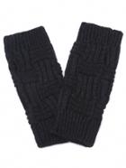Romwe Black Textured Knit Fingerless Warm Gloves