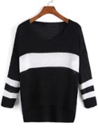 Romwe Round Neck Varsity-striped Sweater