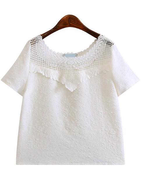 Romwe Lace Insert Hollow T-shirt