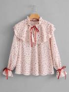 Romwe Contrast Bow Tie Tiered Flounce Daisy Blouse