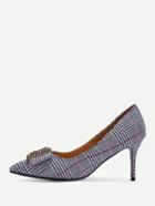 Romwe Houndstooth Print Pointed Toe Stiletto Pumps