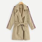 Romwe Plus Raglan Sleeve Self Belted Trench Coat