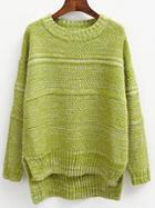 Romwe High Low Slit Green Sweater