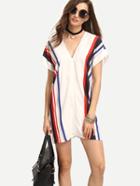 Romwe White Print Short Sleeve V Neck Shift Dress