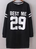 Romwe Black Oversized Number Print Pockets Sweatshirt Dress