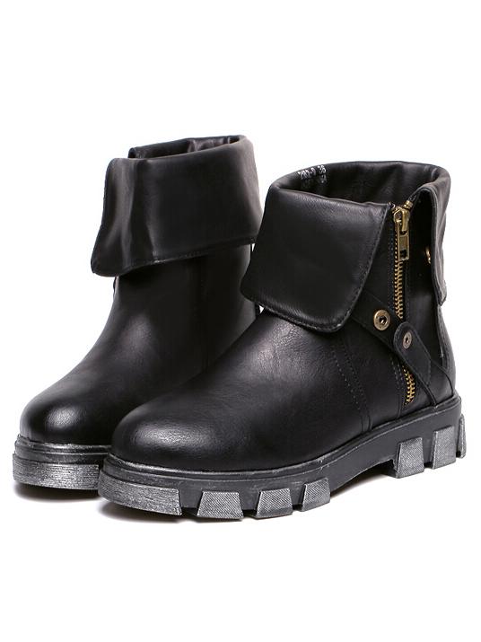 Romwe Black Round Toe Convertible Zipper Boots