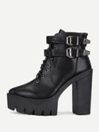 Romwe Double Buckle Strap Detail Lace Up Boots