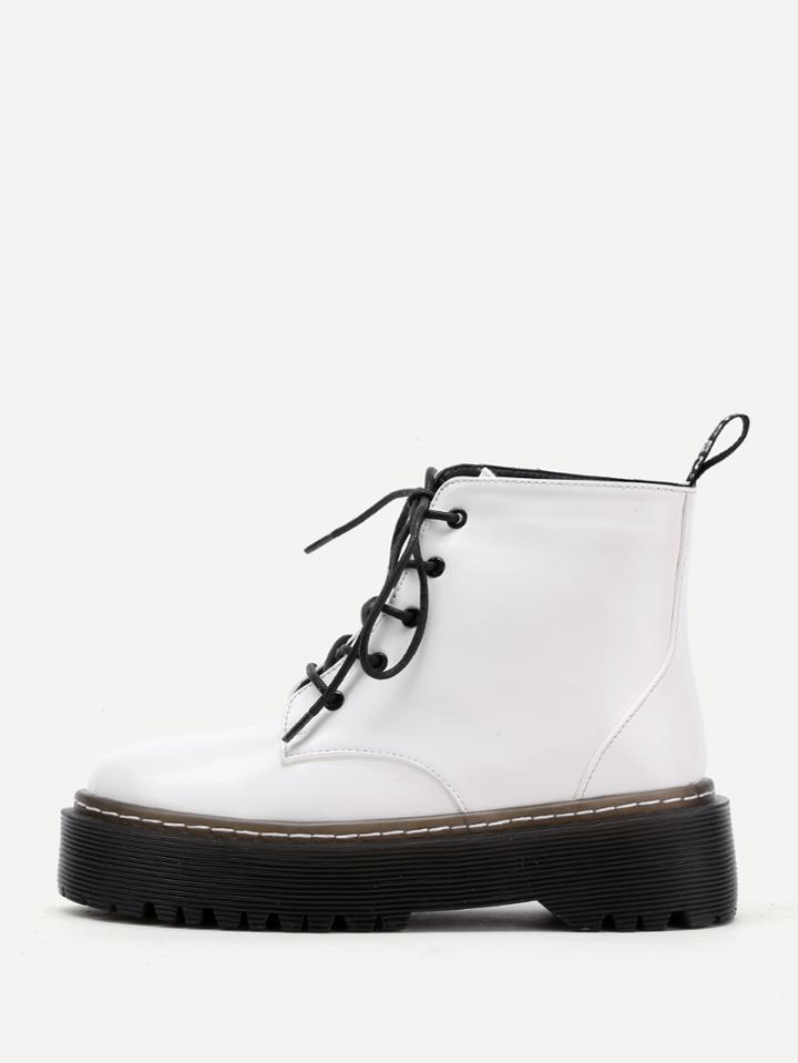 Romwe Two Tone Lace Up Pu Boots