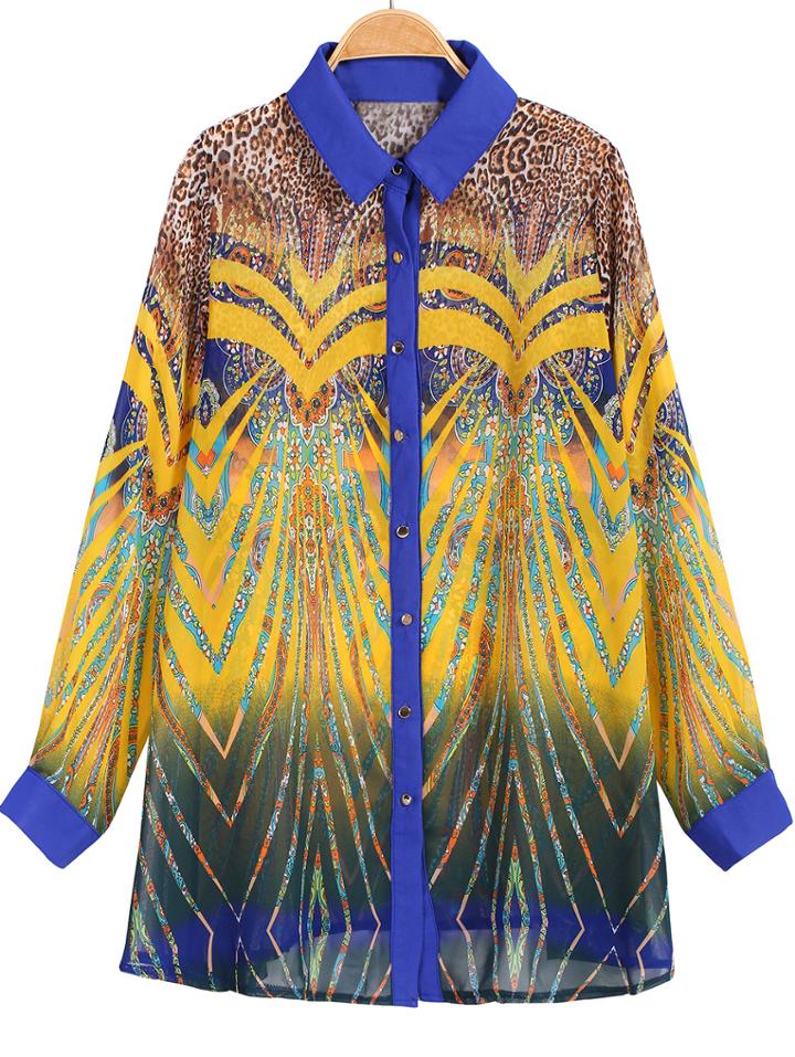 Romwe Vintage Print Leopard Chiffon Blouse