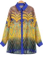 Romwe Vintage Print Leopard Chiffon Blouse