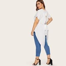 Romwe Plus Knot Back High Low Hem Blouse
