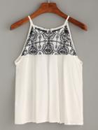 Romwe White Keyhole Back Embroidered Cami Top