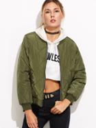 Romwe Army Green Ribbed Trim Quilted Jacket