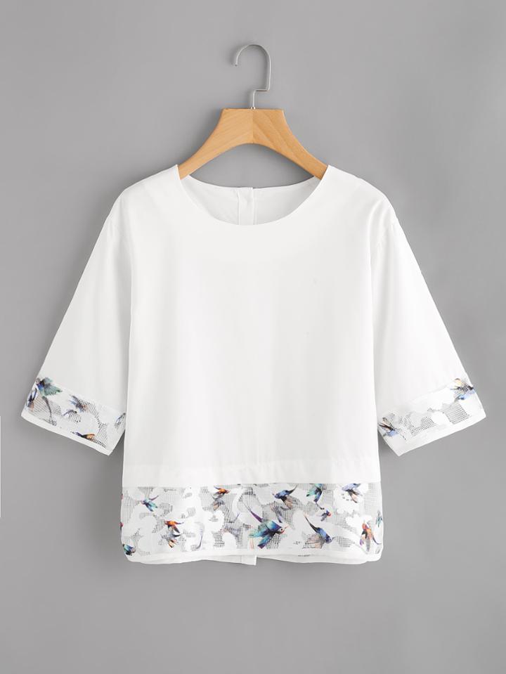 Romwe Mesh Paneled Button Back Blouse
