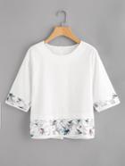 Romwe Mesh Paneled Button Back Blouse