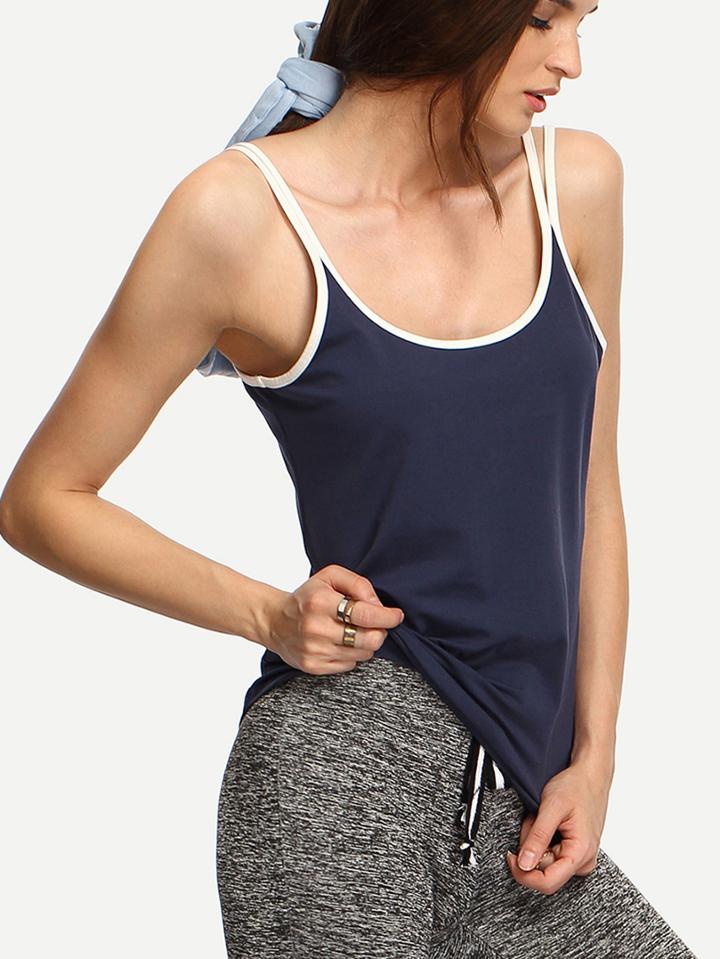 Romwe Deep Blue Scoop Neck Tank Top