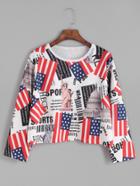 Romwe American Flag Print Crop T-shirt