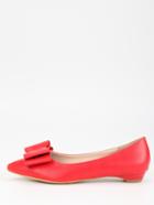 Romwe Bow Tie Pointed Toe Flats - Red