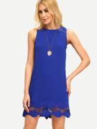 Romwe Royal Blue Sleeveless Crochet Dress
