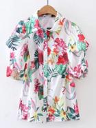 Romwe Puff Sleeve Floral Blouse
