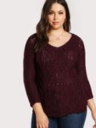 Romwe Distressed Knitted Sweater Burgundy