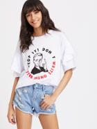 Romwe Drop Shoulder Ruffle Sleeve Graphic Tee