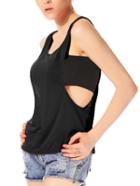 Romwe Women Black Scoop Neck Cut Out Side Vest