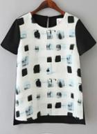 Romwe Black White Short Sleeve Graffiti Print T-shirt
