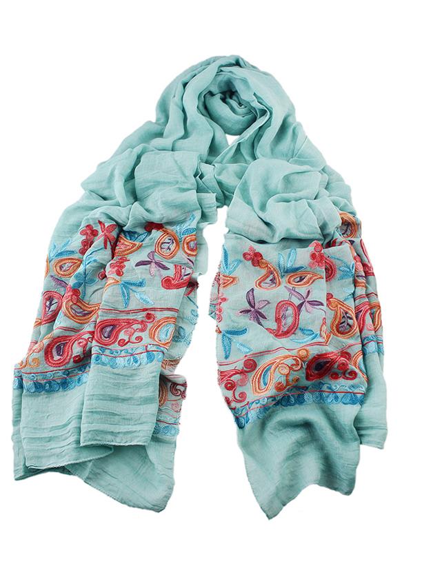 Romwe Lightblue Bohemian Style Flower Printed Scarf For Ladies