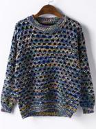 Romwe Long Sleeve Hollow Out Blue Sweater