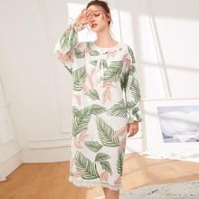 Romwe Tropical Print Knot Detail Night Dress