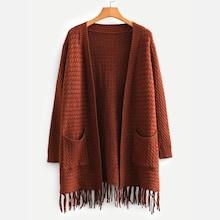 Romwe Plus Fringe Hem Cardigan