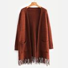 Romwe Plus Fringe Hem Cardigan