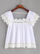 Romwe White Contrast Lace Pleated Top
