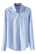 Romwe Romwe Seagull Embroidered Long-sleeves Blue Shirt