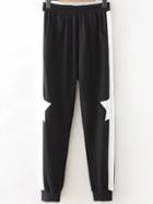 Romwe Black Color Block Star Embellished Pants With Pockets