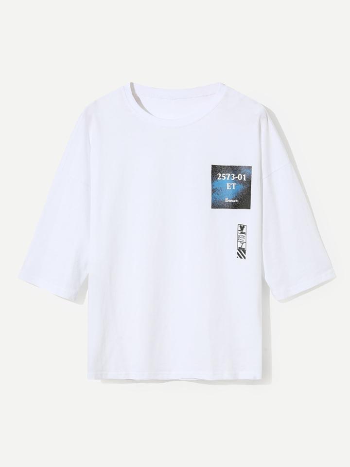 Romwe Men Graphic Print Drop Shoulder Tee